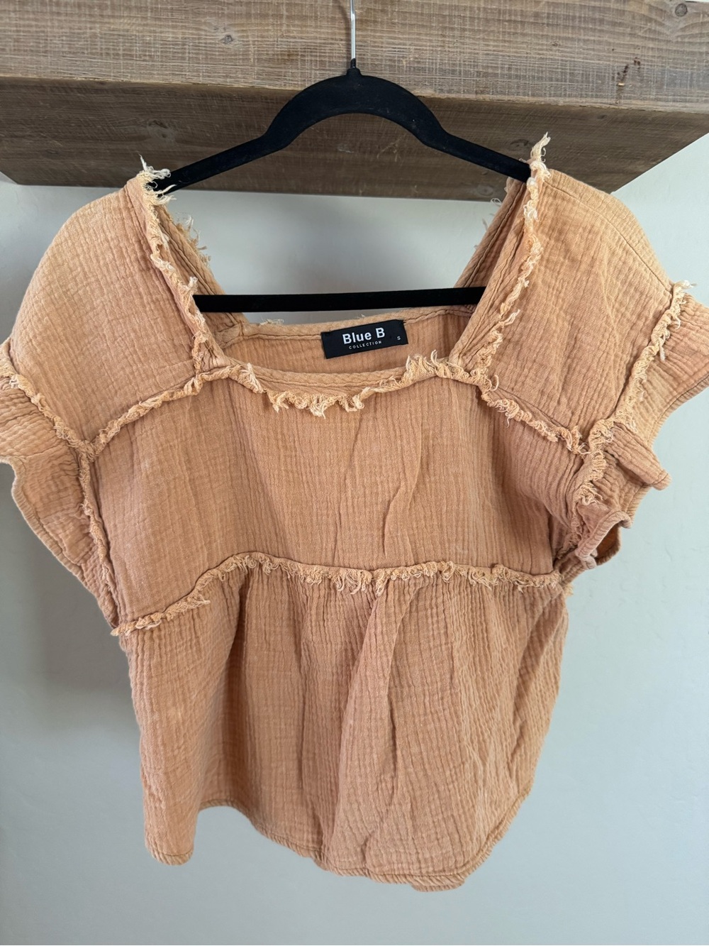 Peach Frayed Cotton Gauze Women's Top